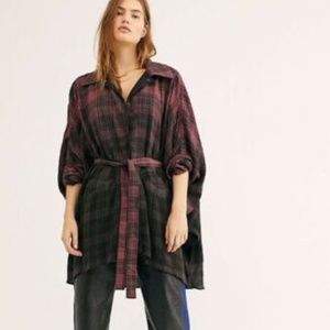 Free People We the Free Plaid Shirt Button Down Jacket Tunic Top
